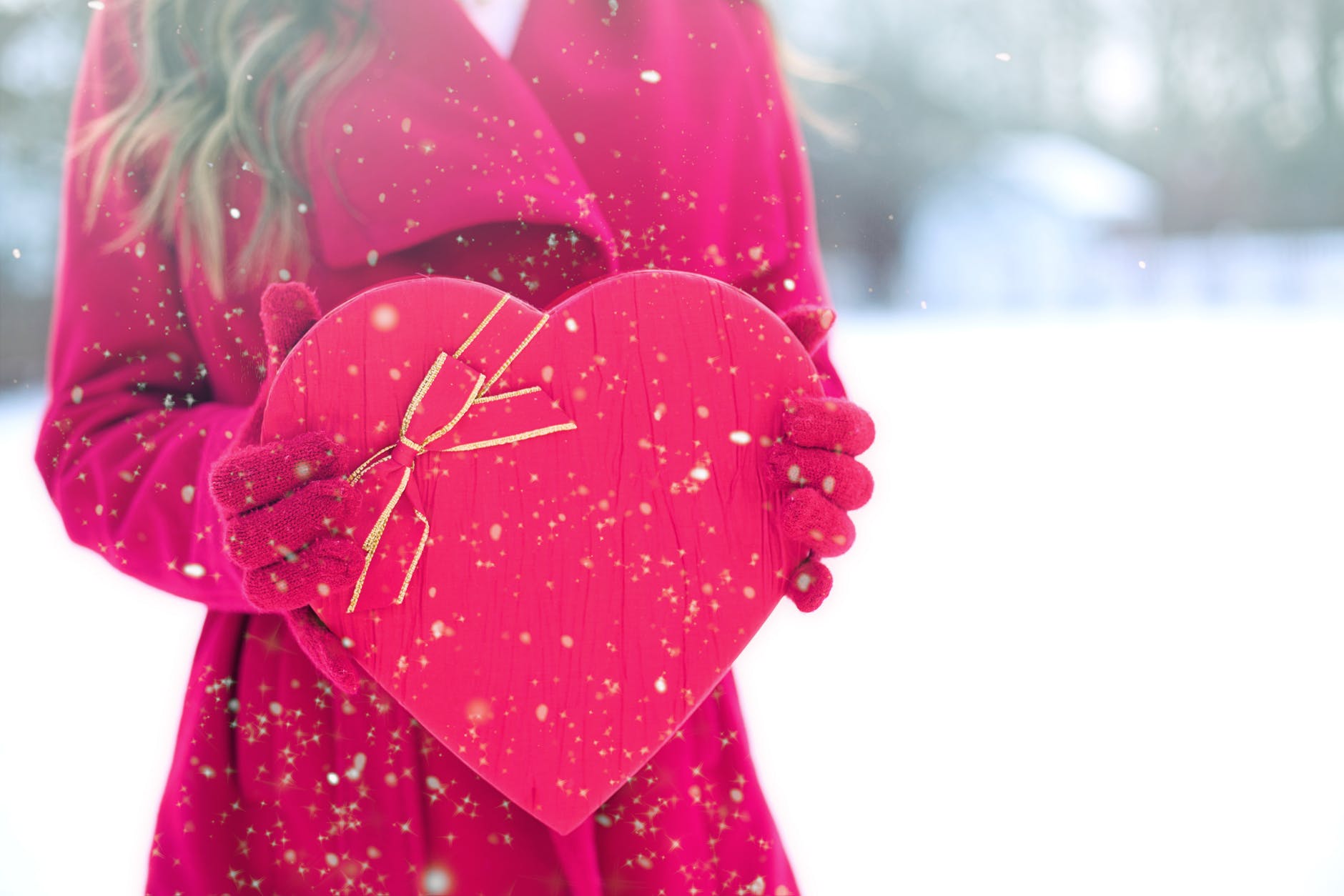 woman in red long sleeved coat