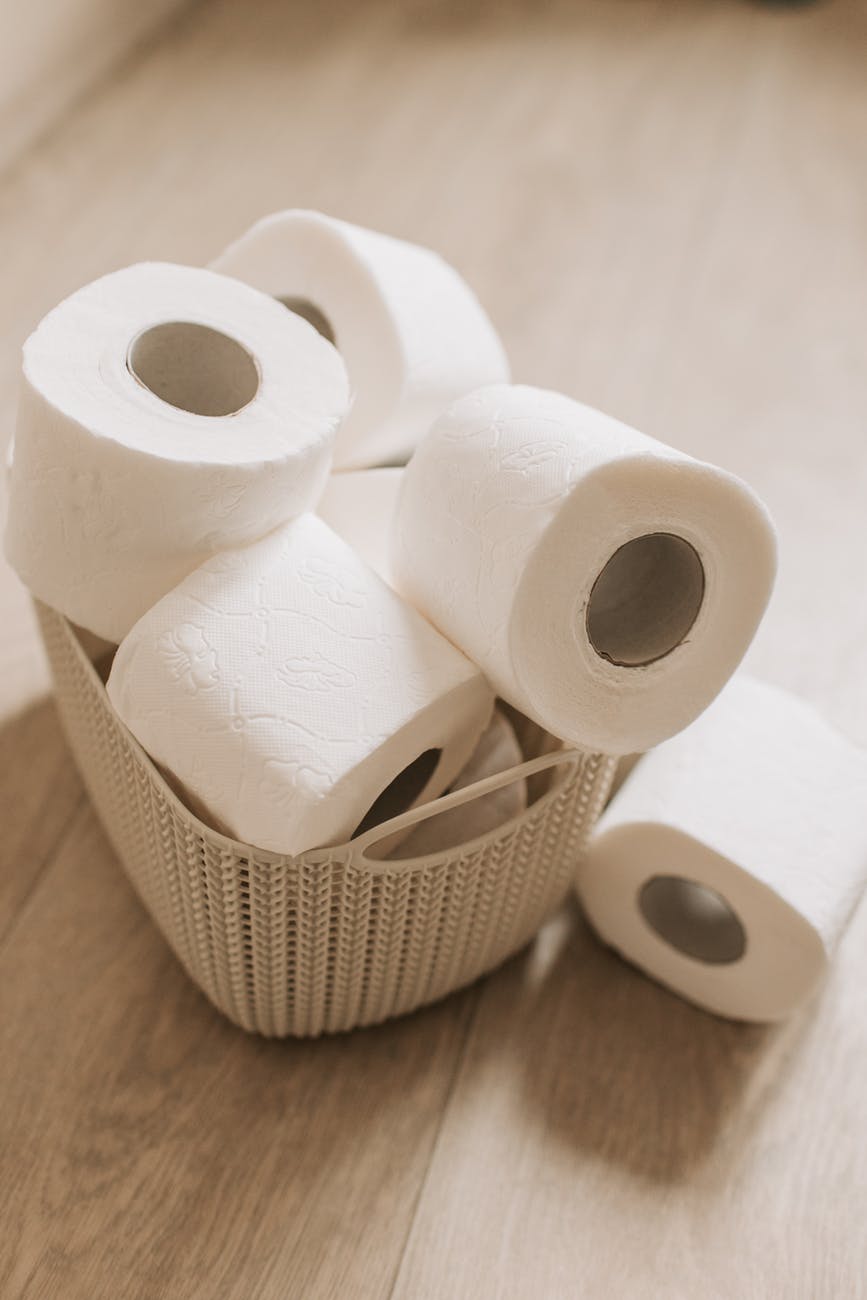 toilet paper rolls on a basket